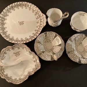 Royal Albert White and Silver Floral Dinnerware Set